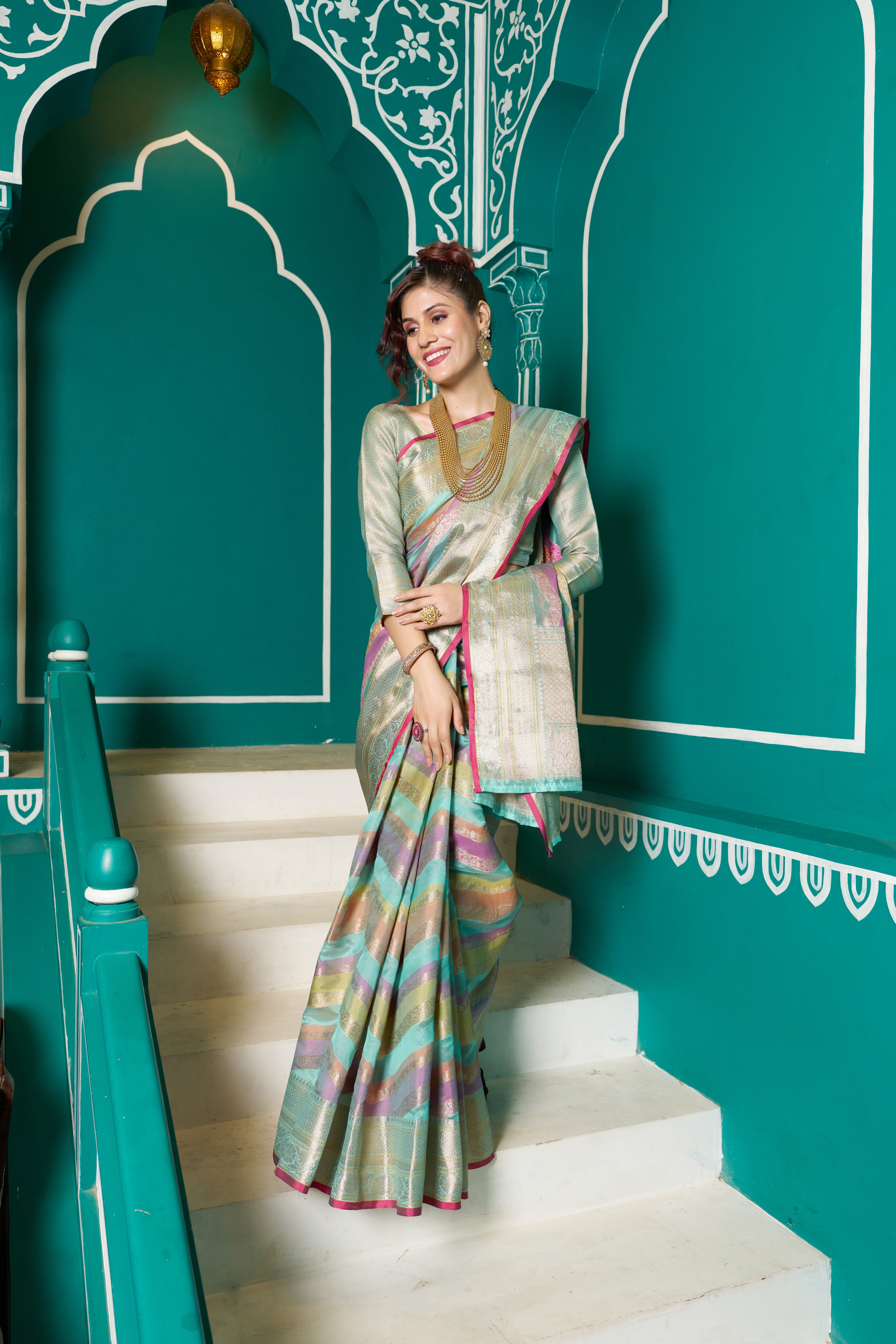 Designer Banarasi Kanjivaram Silk Golden Border With Banarasi Design Saree And Blouse