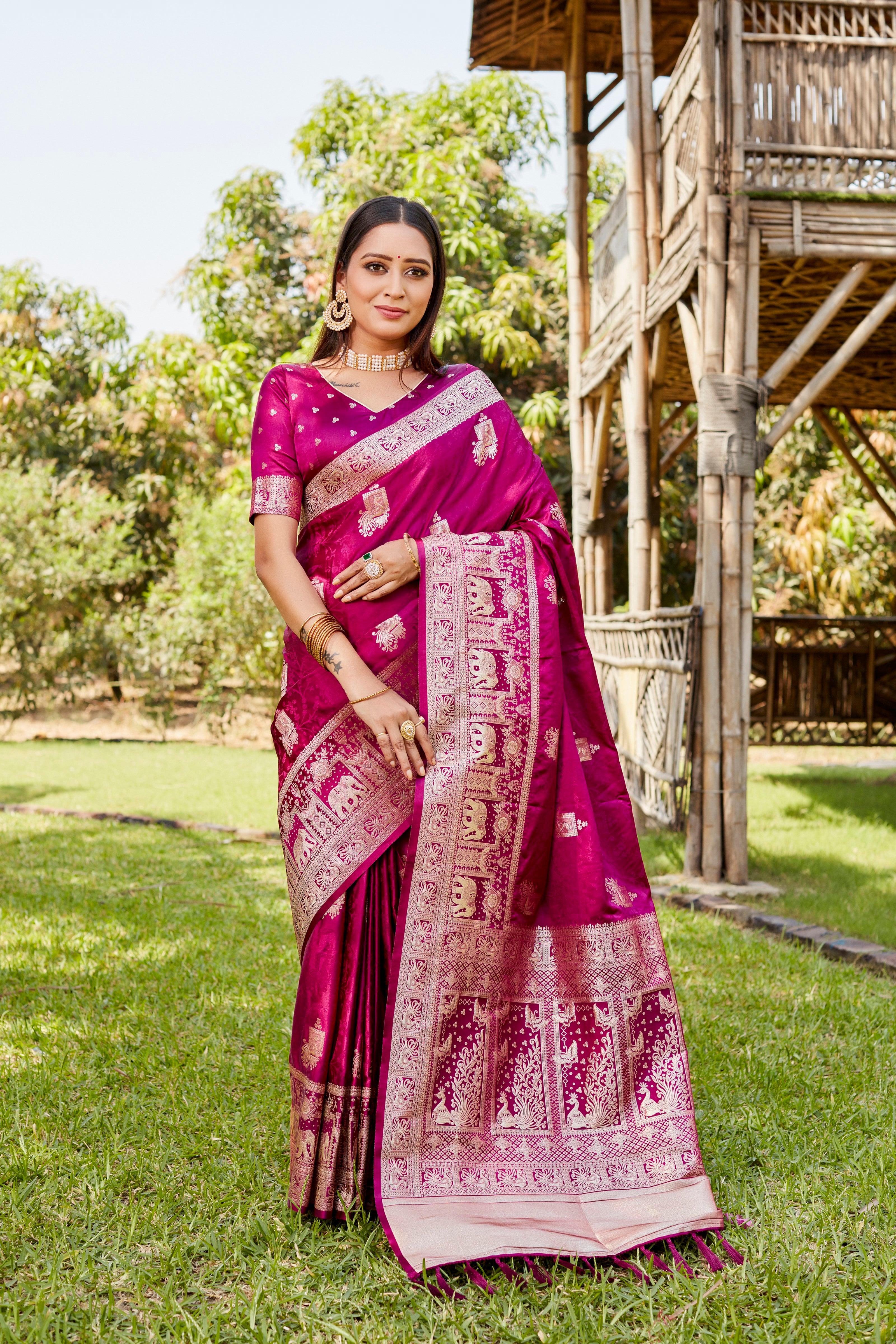 Vsaree Kanjivaram Soft Satin Silk Zari Weaving Border And Woven Pallu Saree With Blouse For Women