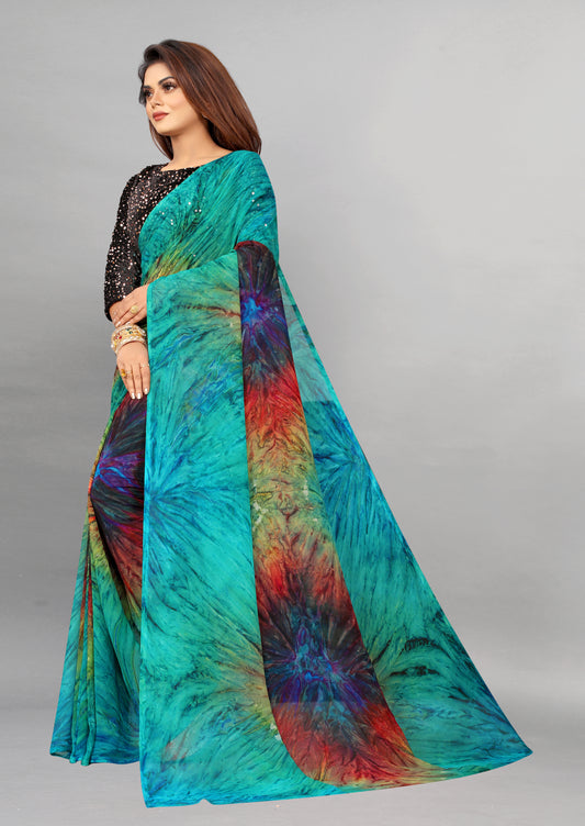 Vsaree Firozi Banglory Designer And Printed Work Saree With Banglory Blouse For Women