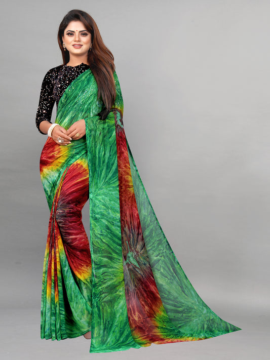 Vsaree Green Banglory Designer And Printed Work Saree With Banglory Blouse For Women