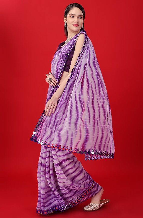 Vsaree Purple Banglory Designer And Printed Work Saree With Banglory Blouse For Women