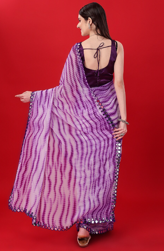 Vsaree Purple Banglory Designer And Printed Work Saree With Banglory Blouse For Women