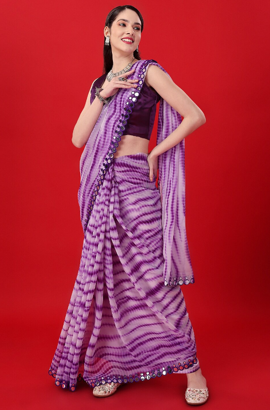 Vsaree Purple Banglory Designer And Printed Work Saree With Banglory Blouse For Women