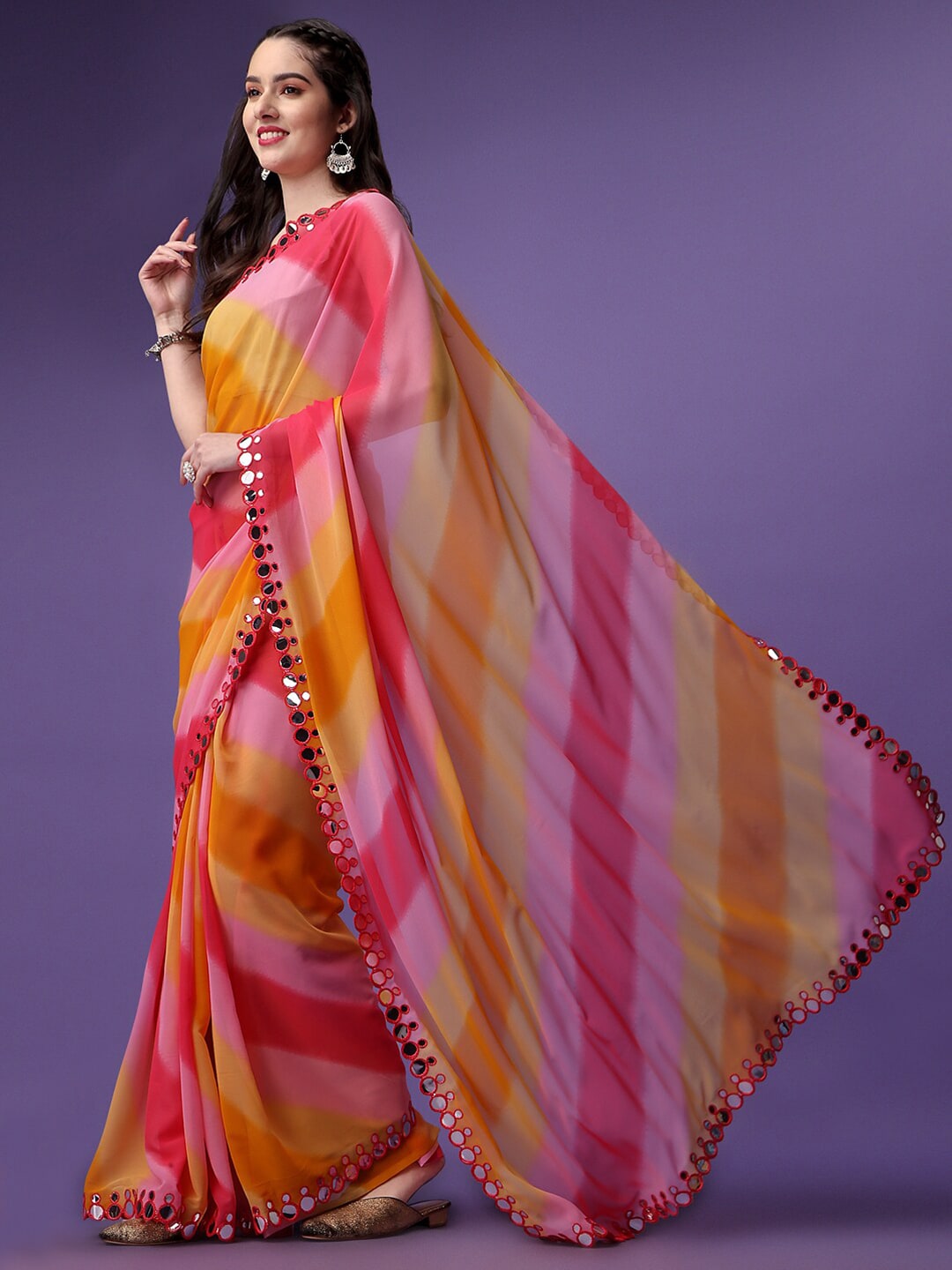 Vsaree Yellow Banglory Designer And Printed Work Saree With Banglory Blouse For Women