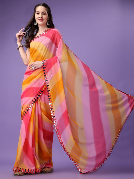 Vsaree Yellow Banglory Designer And Printed Work Saree With Banglory Blouse For Women