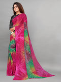 Vsaree Pink Banglory Designer And Printed Work Saree With Banglory Blouse For Women