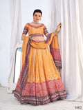 WOMEN'S MUSTARD CHINON DIGITAL PRINT FESTIVE WEAR LEHENGA CHOLI