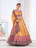 WOMEN'S MUSTARD CHINON DIGITAL PRINT FESTIVE WEAR LEHENGA CHOLI