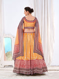 WOMEN'S MUSTARD CHINON DIGITAL PRINT FESTIVE WEAR LEHENGA CHOLI