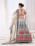 WOMEN'S WHITE CHINON DIGITAL PRINT FESTIVE WEAR LEHENGA CHOLI