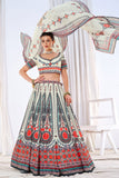 WOMEN'S WHITE CHINON DIGITAL PRINT FESTIVE WEAR LEHENGA CHOLI