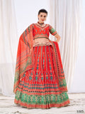 WOMEN'S RED CHINON DIGITAL PRINT FESTIVE WEAR LEHENGA CHOLI