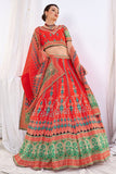 WOMEN'S RED CHINON DIGITAL PRINT FESTIVE WEAR LEHENGA CHOLI