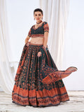 WOMEN'S BLACK CHINON DIGITAL PRINT FESTIVE WEAR LEHENGA CHOLI