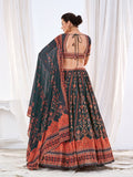 WOMEN'S BLACK CHINON DIGITAL PRINT FESTIVE WEAR LEHENGA CHOLI