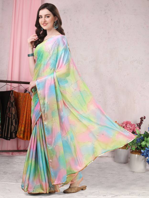 Vsaree Light Green Banglory Designer And Printed Work Saree With Banglory Blouse For Women