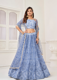 WOMEN'S BLUE BUTTERFLY NET WITH SEQUINS AND EMBROIDERY WORK LEHENGA CHOLI FOR PARTY WEAR