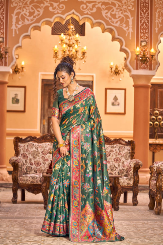 Vsaree Green Cotton Blend Saree And Zari With Multiple Thread Work Pallu And Boder With Blouse