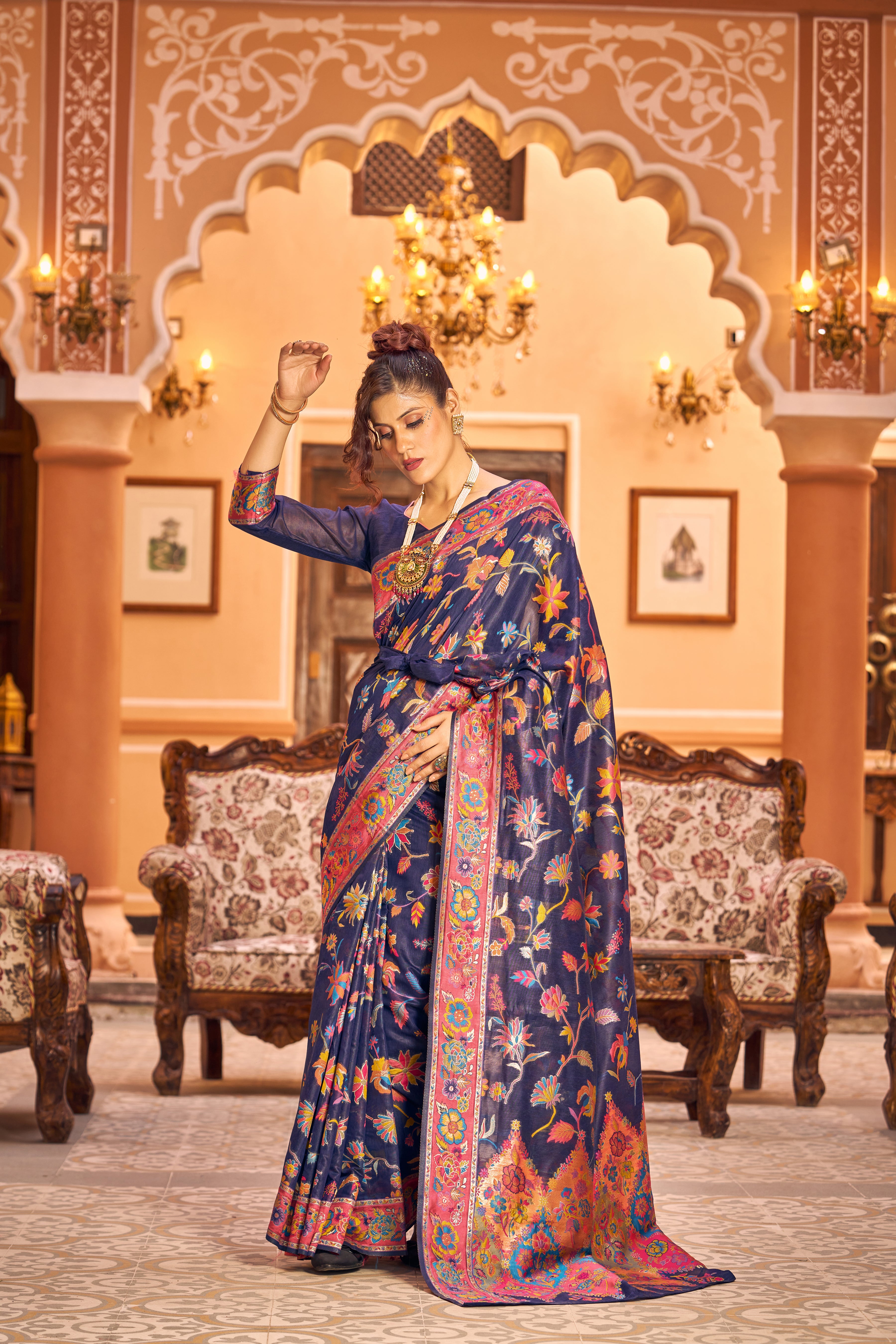 Vsaree Designer Pashmina Cotton Saree With Having Rich Pallu And Blouse