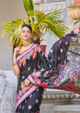 Vsaree Black Cotton Blend Saree And Zari With Multiple Thread Work Pallu And Boder With Blous