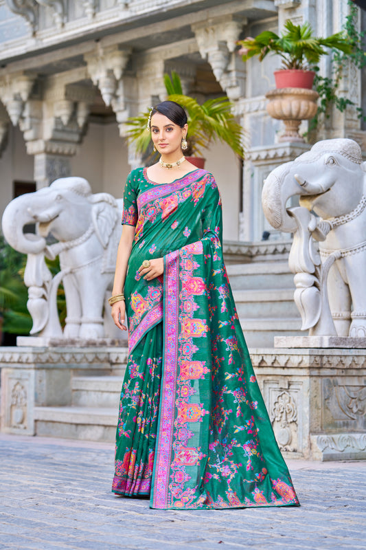 Vsaree Green Cotton Blend Saree And Zari With Multiple Thread Work Pallu And Boder With Blouse