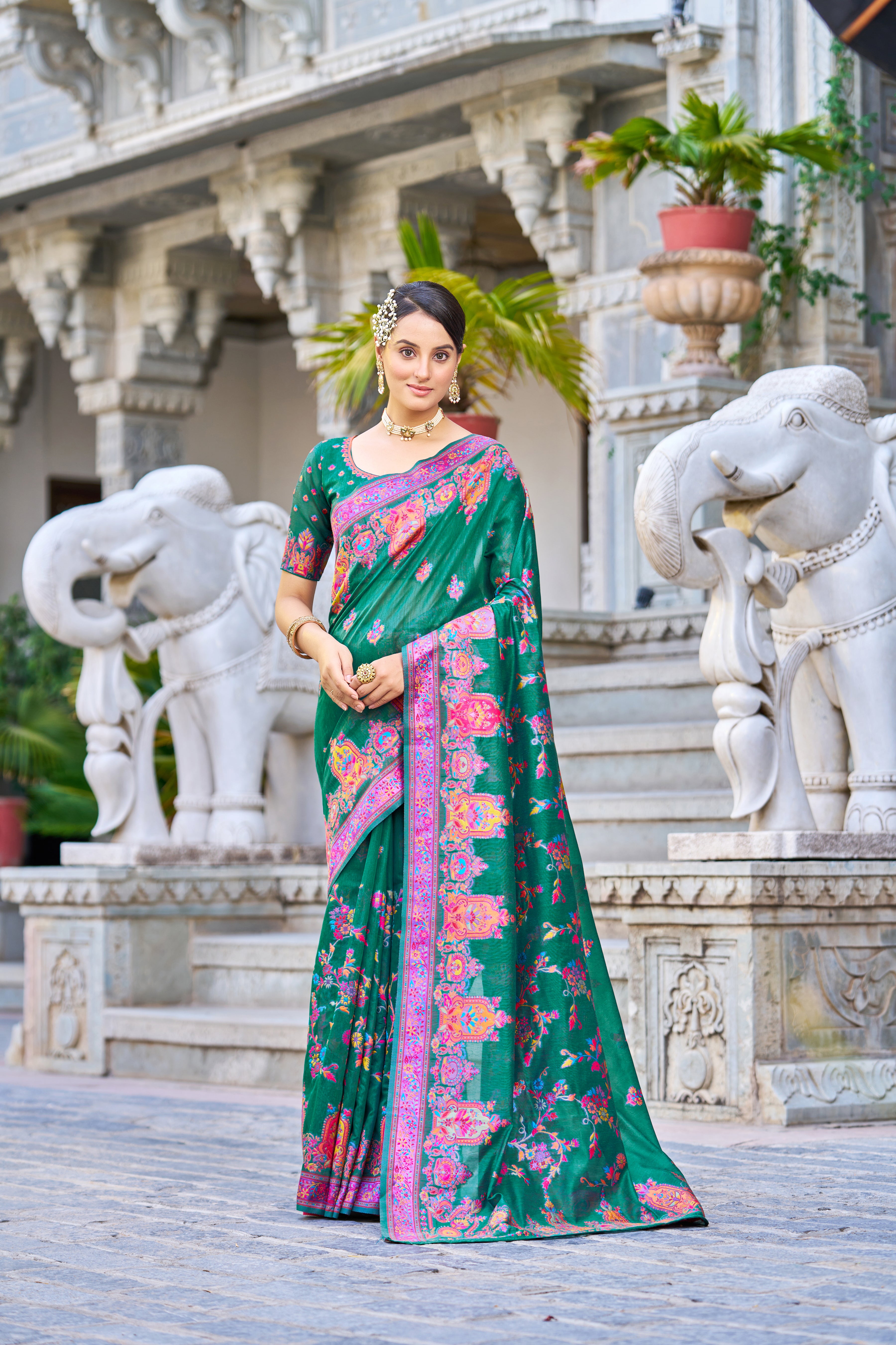 Vsaree Banarasi Cotton Blend Saree With Designer Border And Blouse