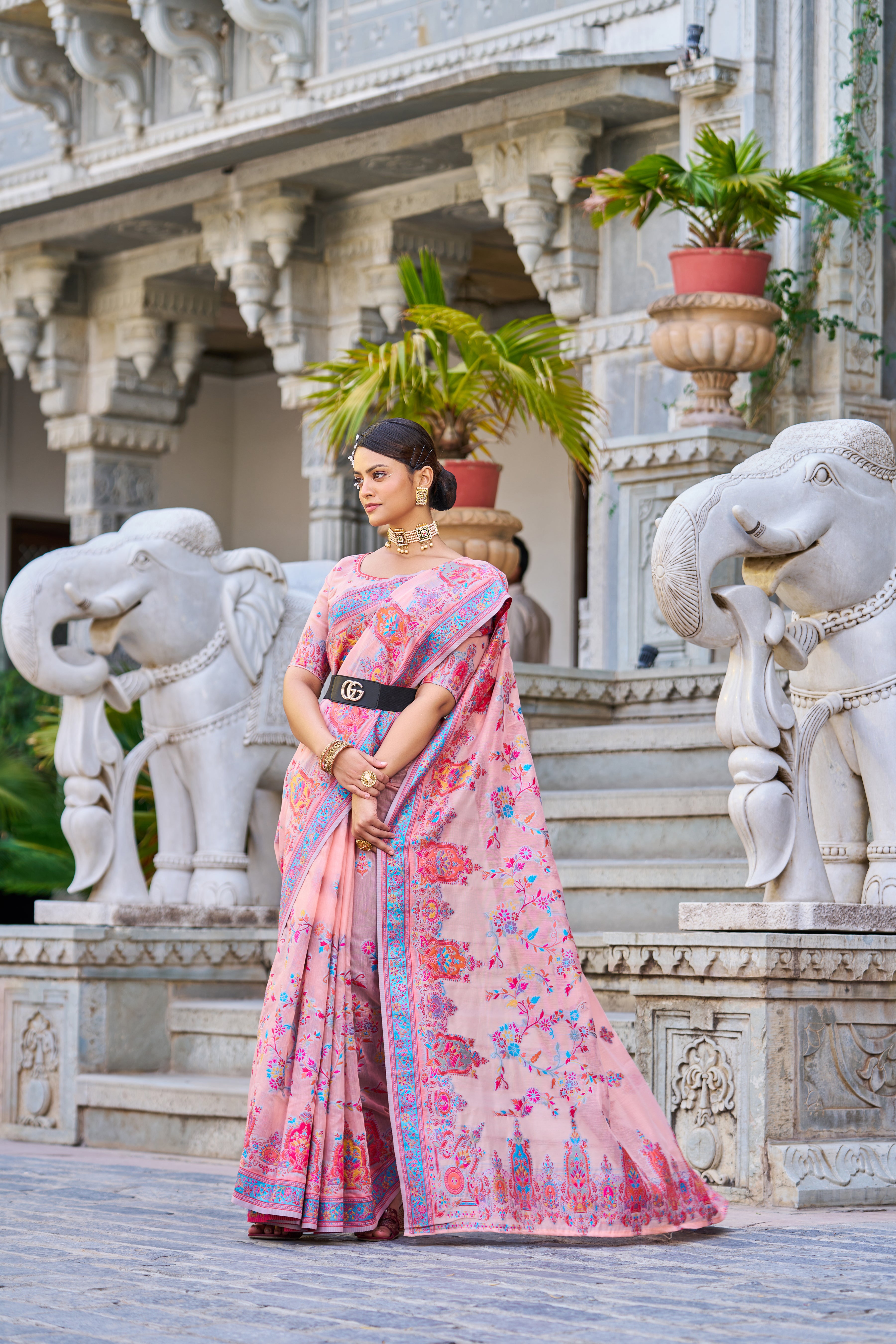 Vsaree Pink Cotton Blend Saree And Zari With Multiple Thread Work Pallu And Boder With Blouse