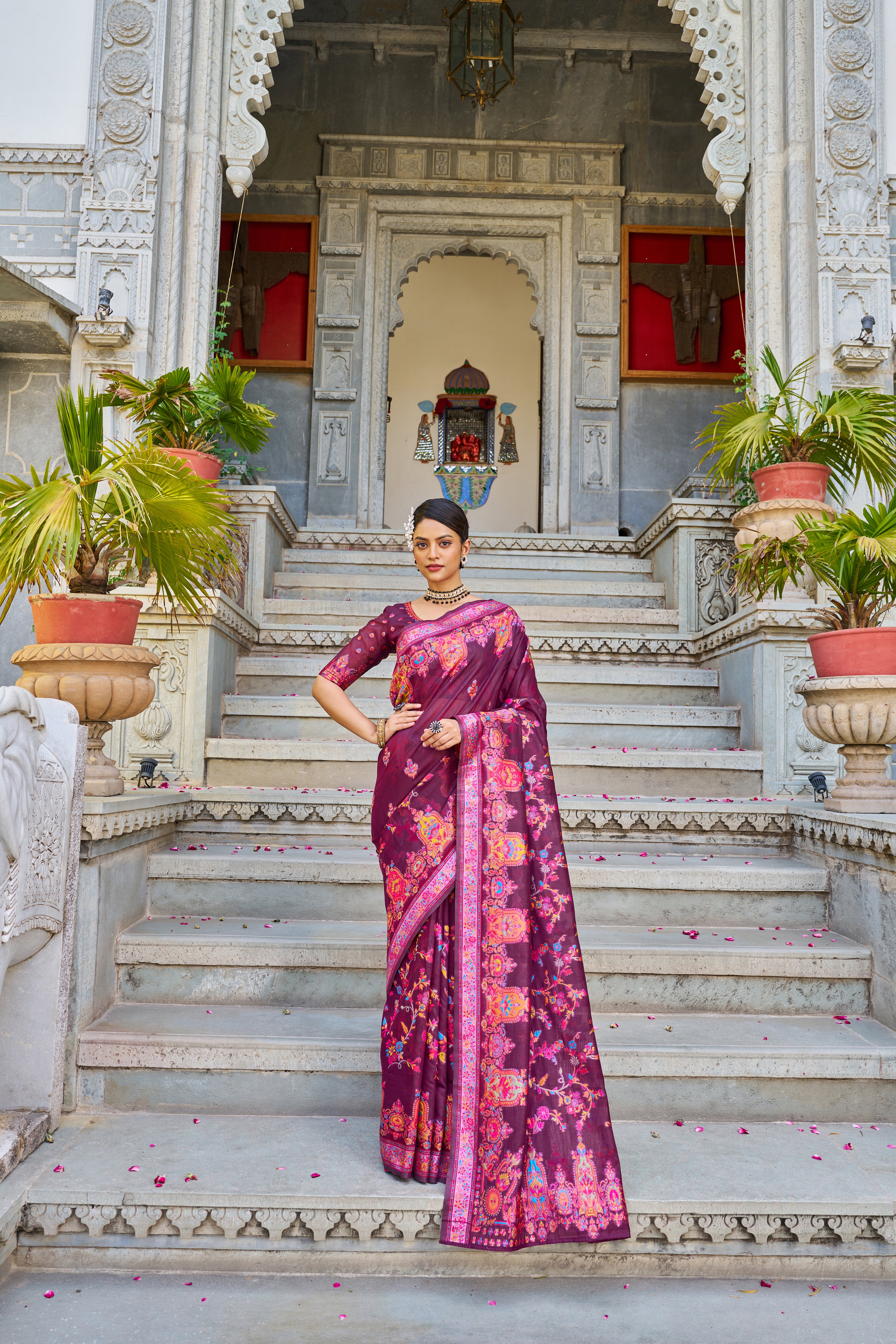 Vsaree Banarasi Cotton Blend Saree With Designer Border And Blouse