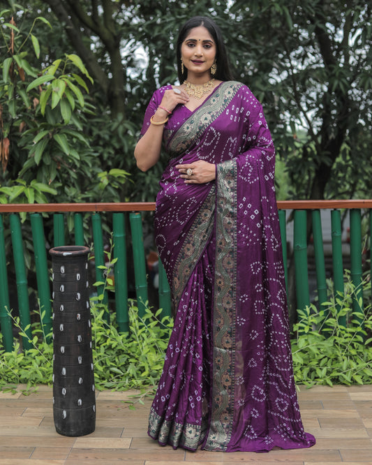 Vsaree Bandhej Tapeta Silk Zari Weaving Border With Zari Weaving Pallu Saree With Blouse For Women