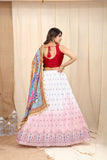 WOMEN'S WHITE CHION BLOCK PRINT WITH ZARI WORK DESIGNER LEHENGA CHOLI