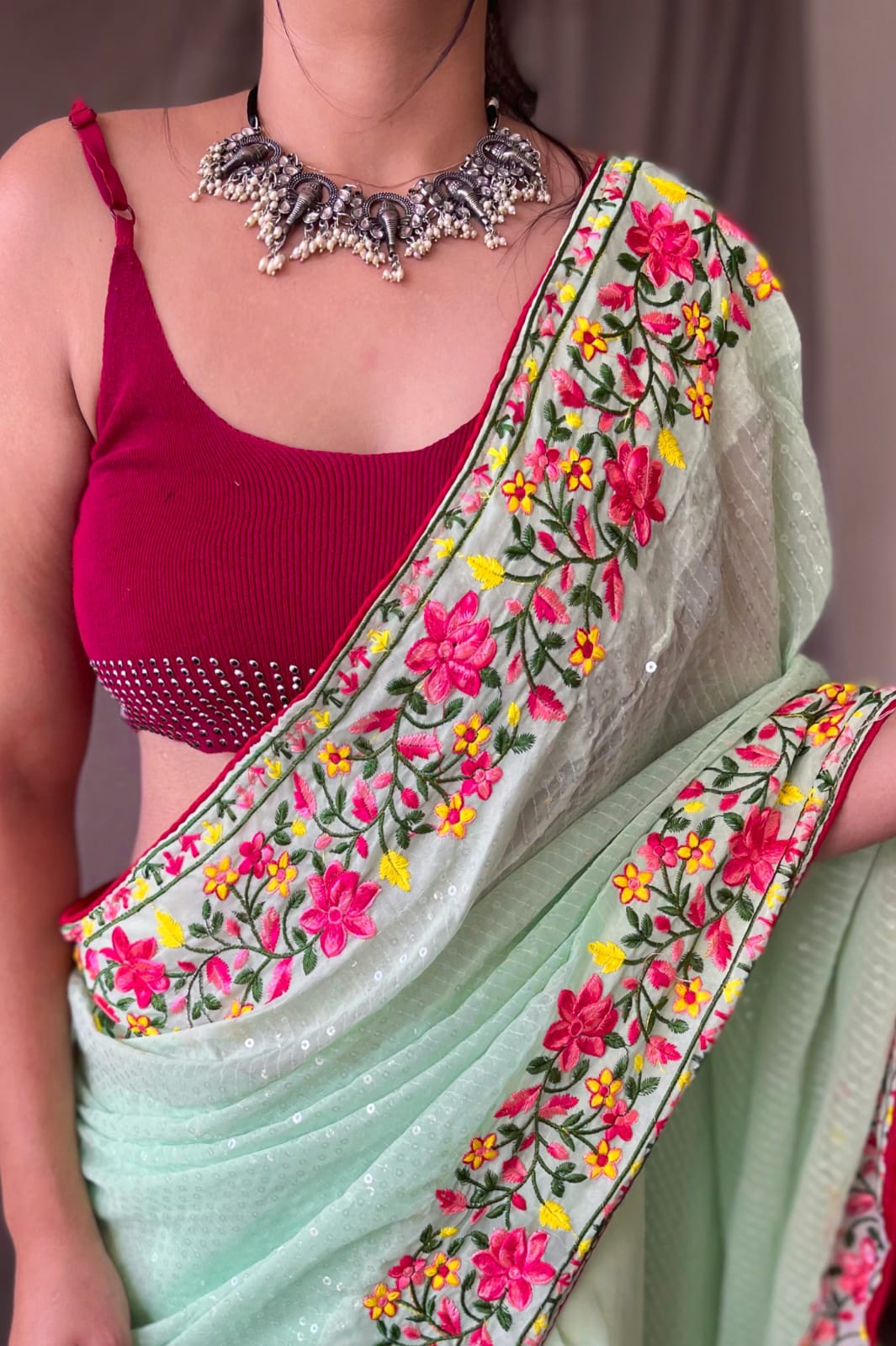 Vsaree Embroidery And Sequence Work Saree And Rich Pallu Saree With Blouse For Women