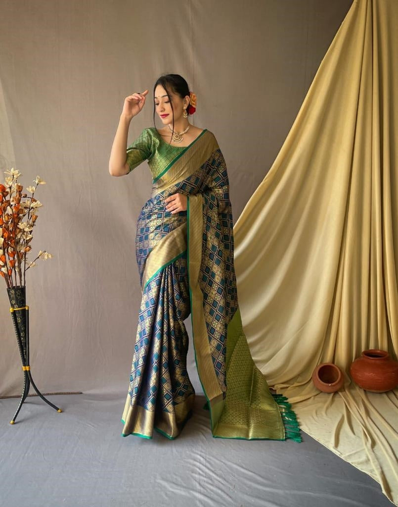 Vsaree Patola Silk Saree With Designer Heavy Rich Pallu And Zari Weaving Blouse