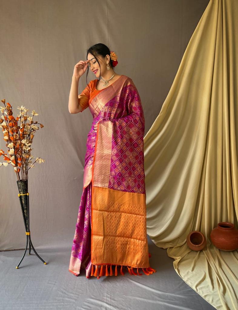 Vsaree Patola Silk Saree With Designer Heavy Rich Pallu And Zari Weaving Blouse