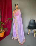 Vsaree Embroidery And Sequence Work Soft Silk Saree And Printed Pallu With Blouse For Women