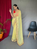 Vsaree Embroidery And Sequence Work Soft Silk Saree And Printed Pallu With Blouse For Women