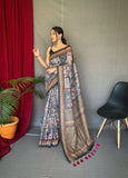 Designer Cotton Silk And Printed  Zari Weaving Border Saree With Woven Rich Pallu And Blouse