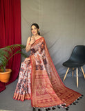 Designer Cotton Silk And Printed  Zari Weaving Border Saree With Woven Rich Pallu And Blouse