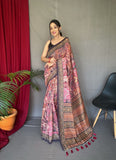 Designer Cotton Silk And Printed  Zari Weaving Border Saree With Woven Rich Pallu And Blouse