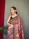 Designer Cotton Silk And Printed  Zari Weaving Border Saree With Woven Rich Pallu And Blouse