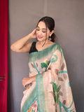 Designer Katha Stitch Saree And Printed Zari Weaving Border Saree With Rich Pallu And Blouse