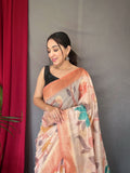 Designer Katha Stitch Saree And Printed Zari Weaving Border Saree With Rich Pallu And Blouse