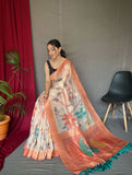 Designer Katha Stitch Saree And Printed Zari Weaving Border Saree With Rich Pallu And Blouse