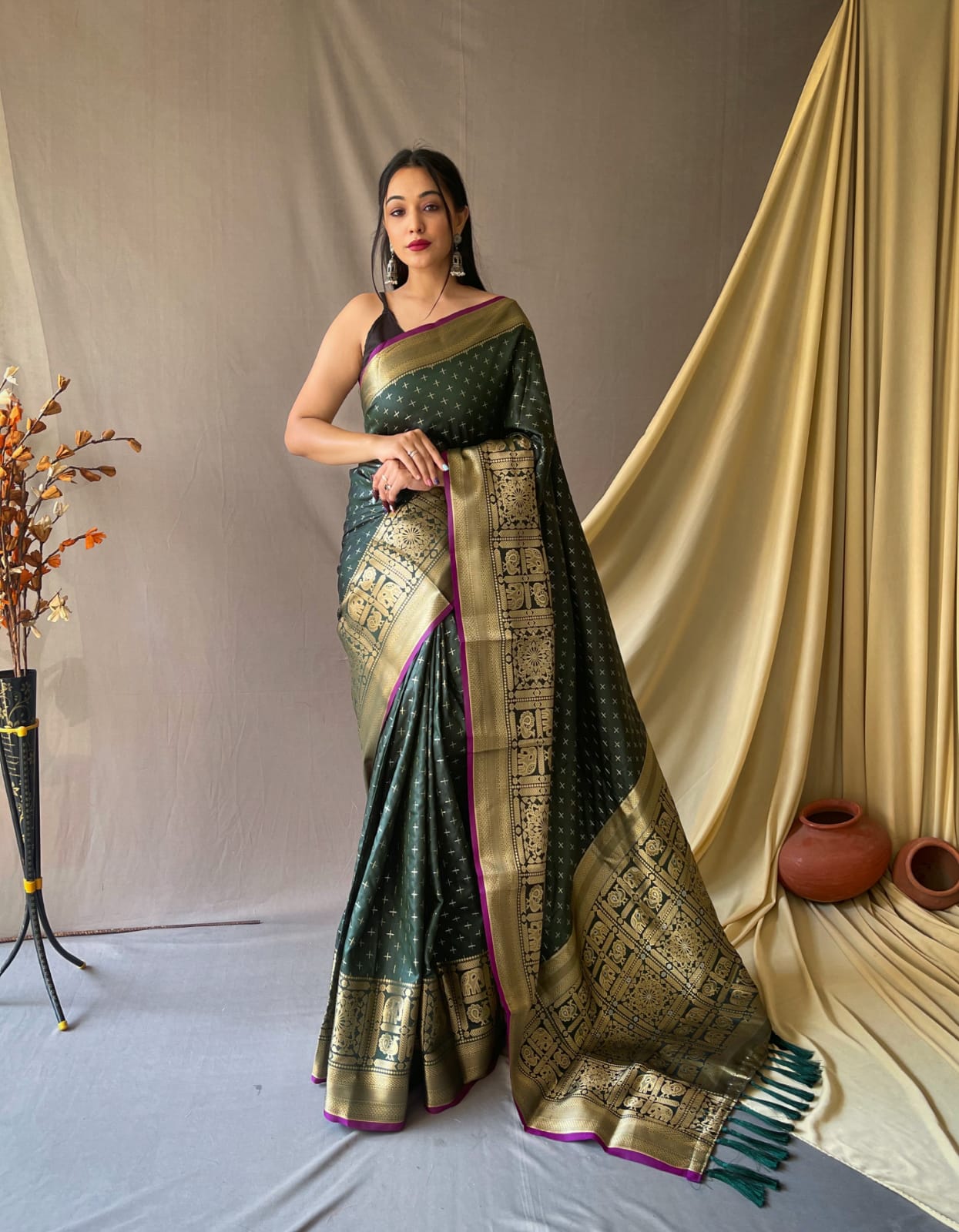 Designer Kanjivaram Silk Zari Weaving Border Saree With Woven Rich Pallu And Blouse