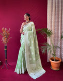 Designer Pure Cotton Silk Butti Border With Lacknowi Design Saree And Blouse