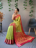 Designer Organza Silk Leheriya Design Soft Silk Saree With Pure Golden Zari Border