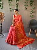 Designer Organza Silk Leheriya Design Soft Silk Saree With Pure Golden Zari Border