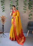 Designer Organza Silk Leheriya Design Soft Silk Saree With Pure Golden Zari Border