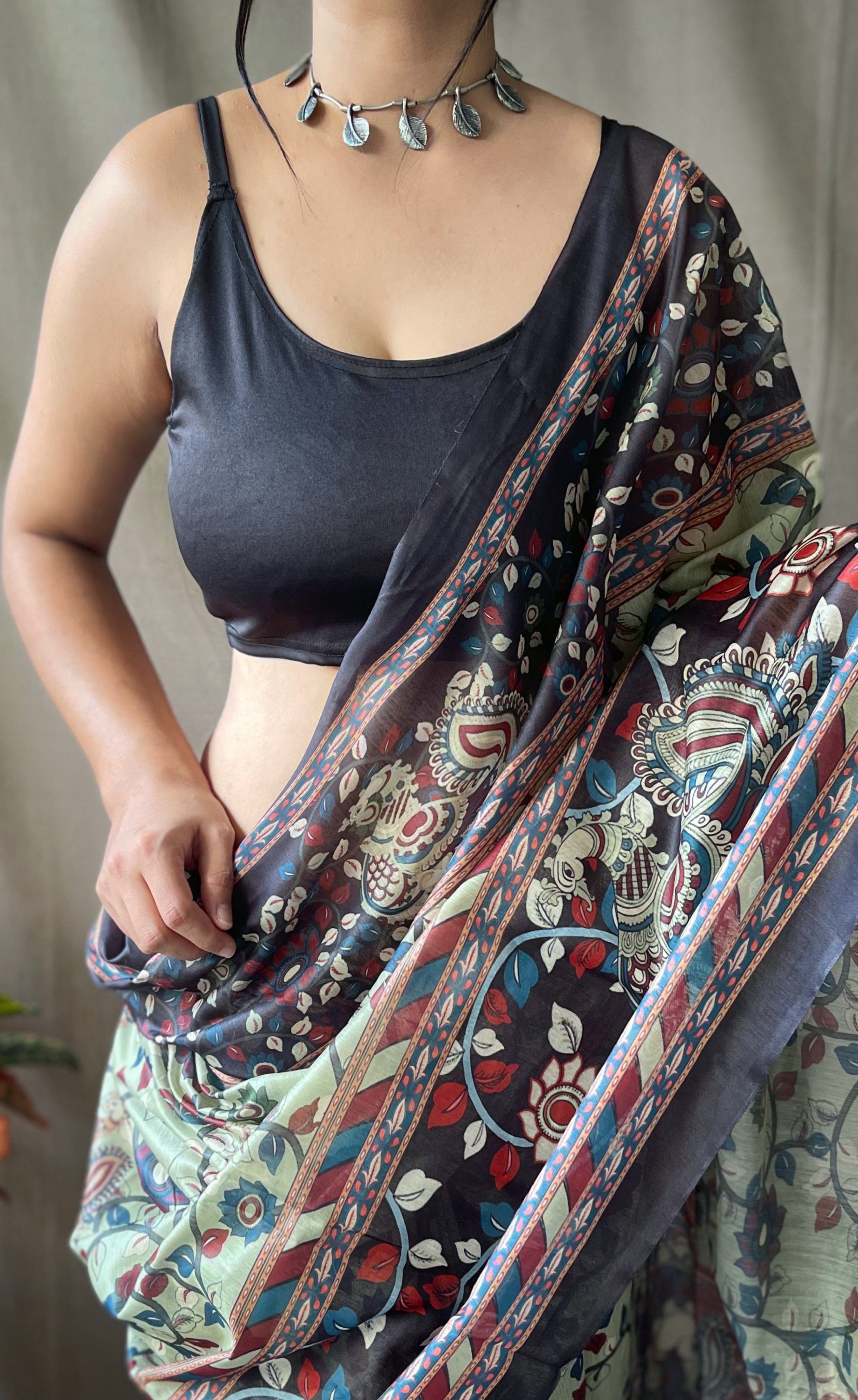 Vsaree Malai Cotton Saree With Kalamkari Prints Zari Weaving Border Rich Pallu And Blouse