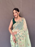 Designer Gotti Patti Work And Golden Zari Weaving Chiffon Silk Saree With Having Rich Pallu