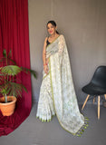 Designer Malai Silk And Katha Printed Zari Weaving Border Saree With Woven Rich Pallu And Blouse